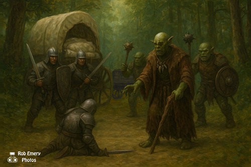 Orc shaman makes our escort's leader grovel